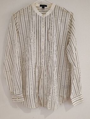 Ralph Lauren Cream and Black Striped Band-Collar Shirt